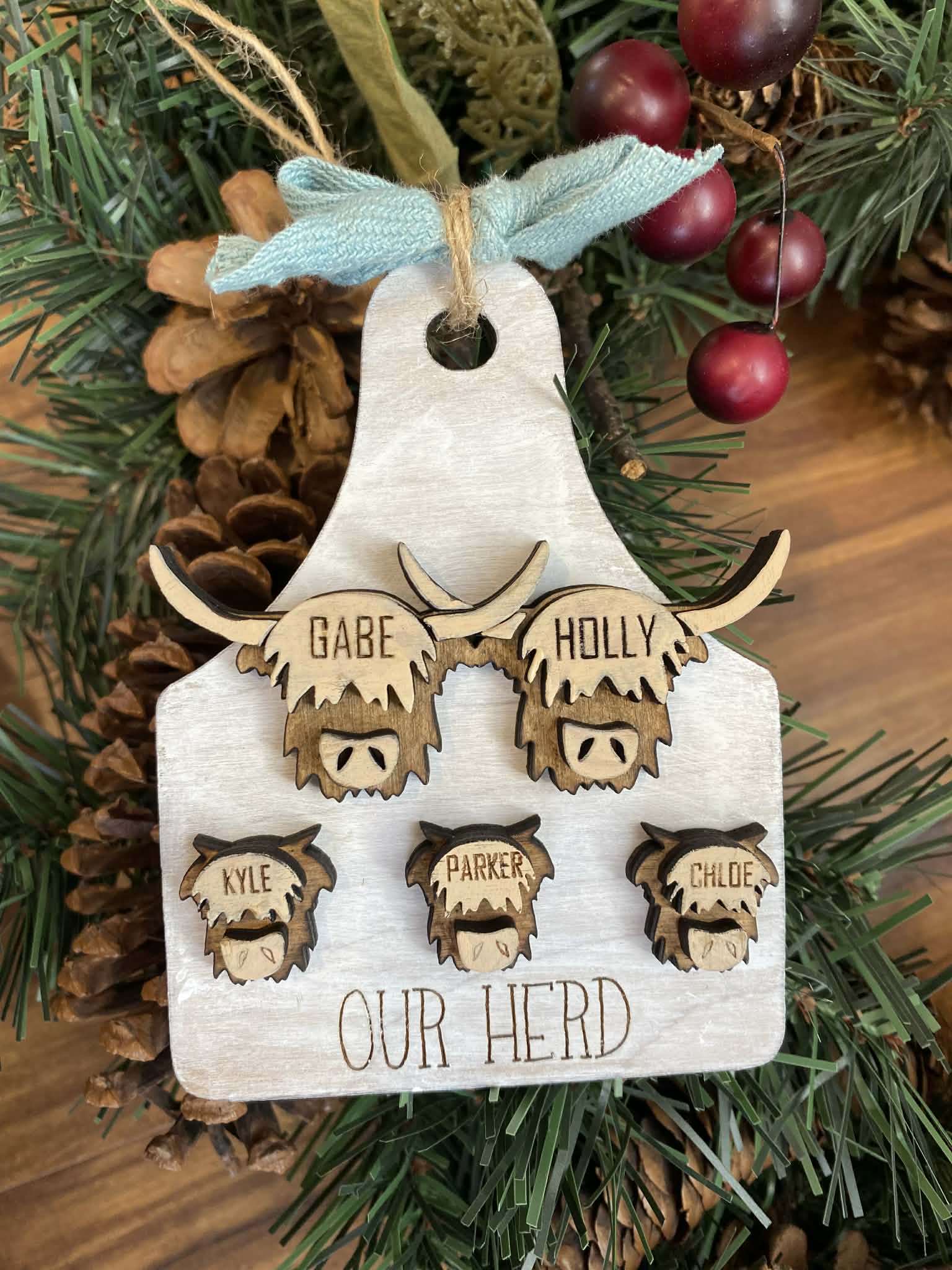 Cow Tag Family Ornament