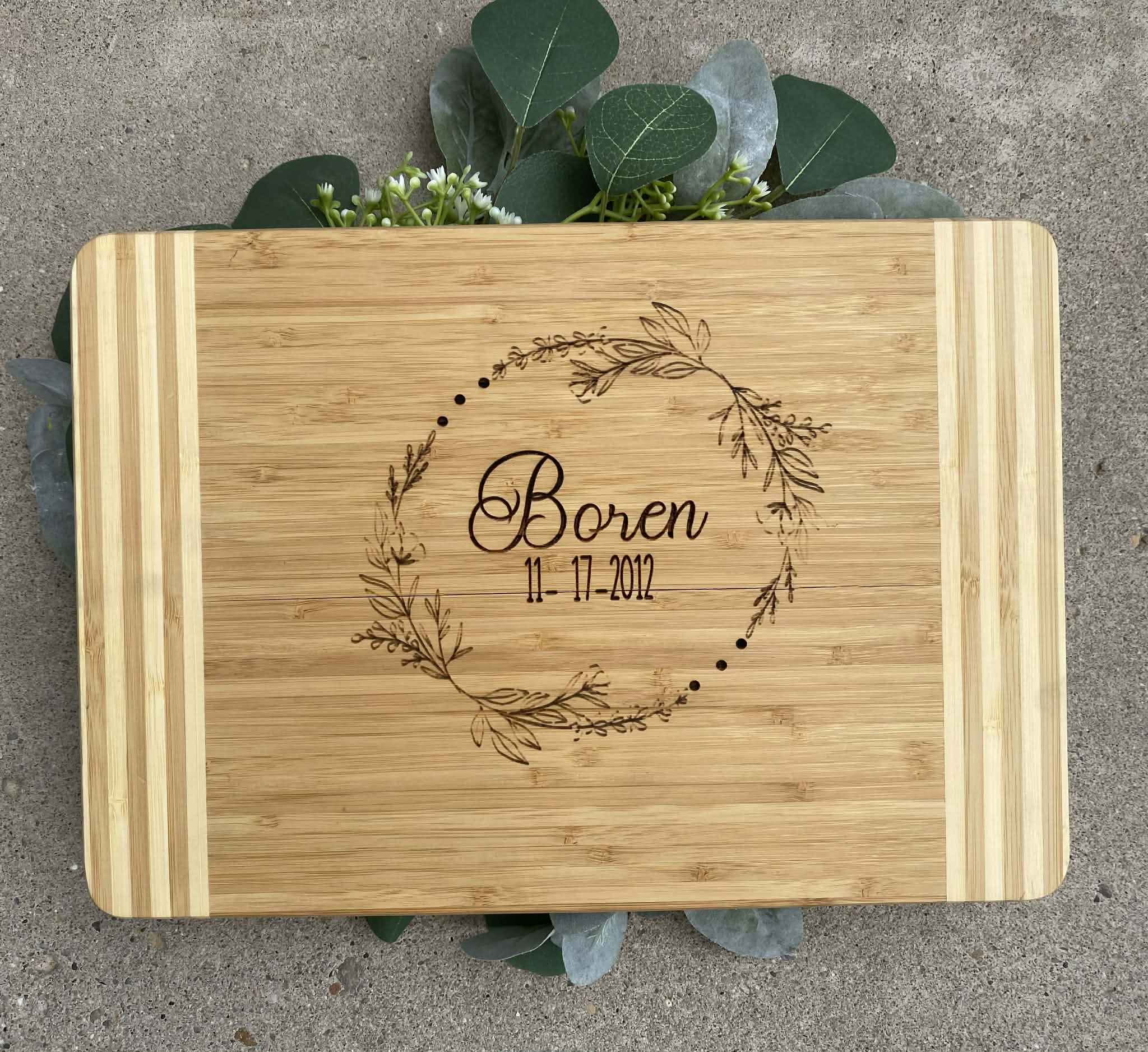 Family Name with Floral Cutting Board