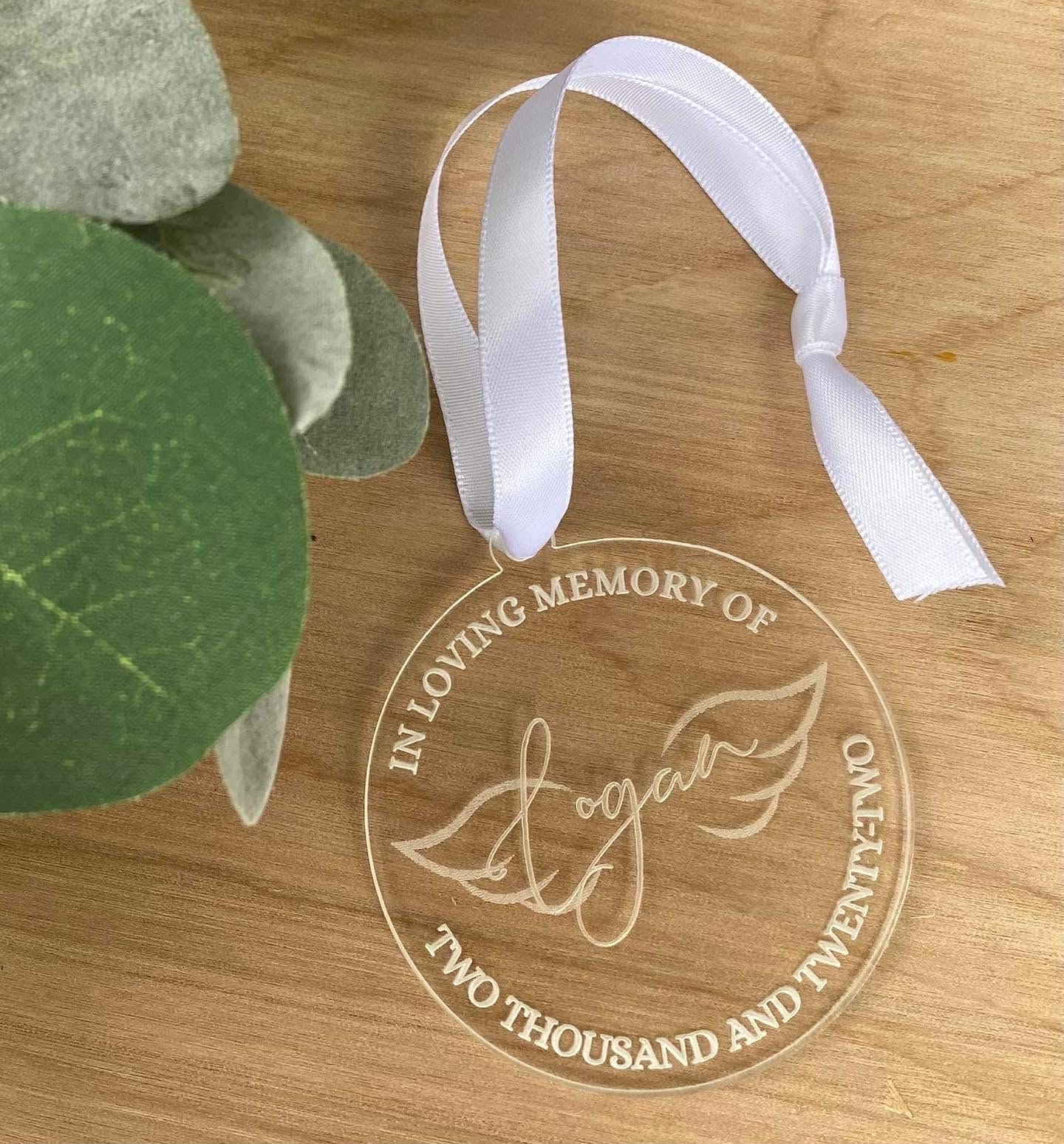 In Loving Memory Name with Wings Acrylic Ornament